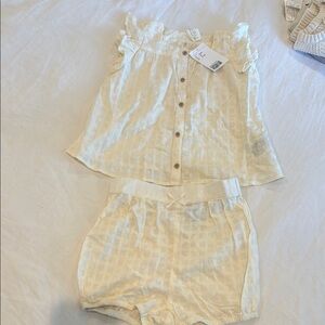 H&M Cream Button-Up Top and Shorts Set